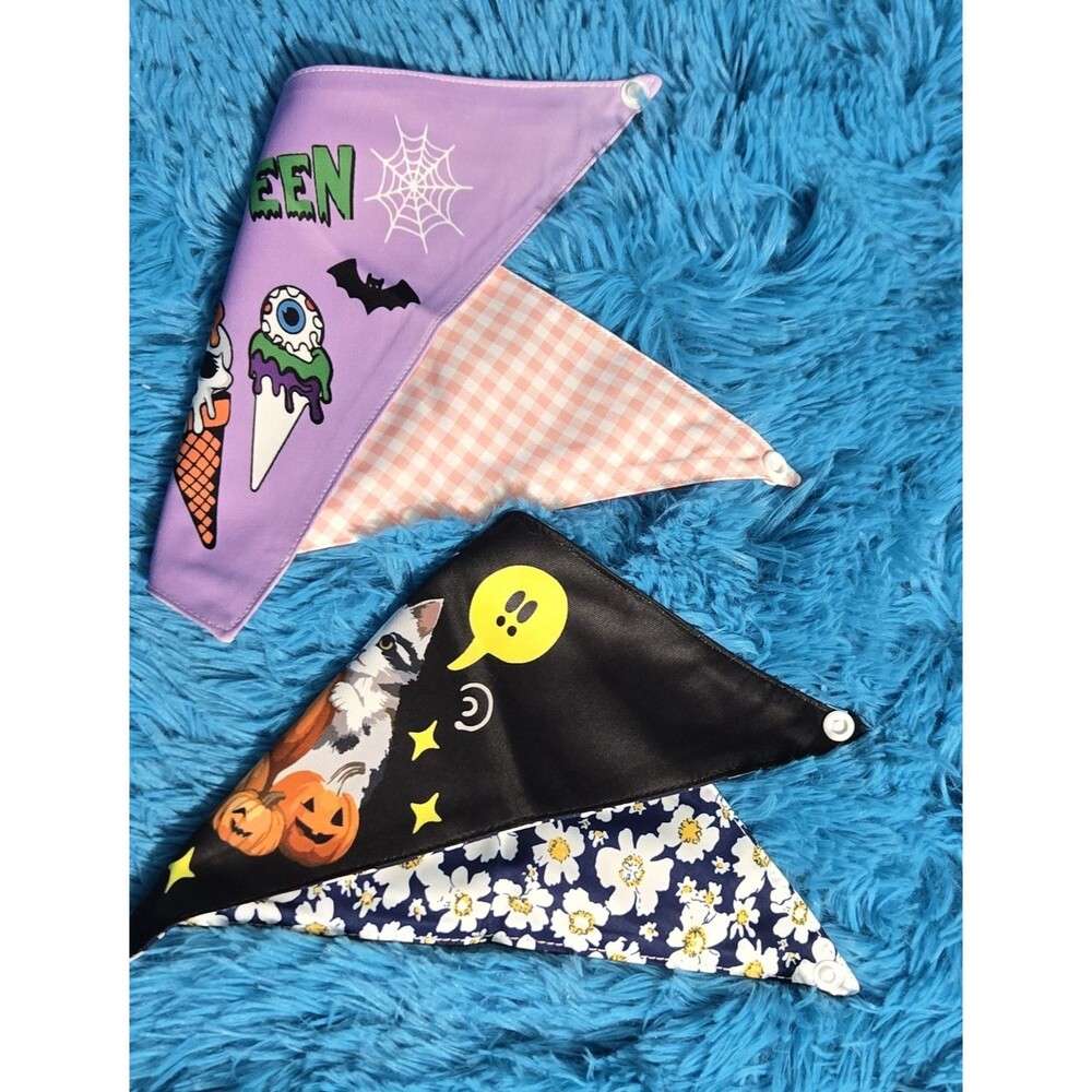 DDuoSnooth Halloween Dog & Cat Bandana/Scarf Polyester Small 13" w/Snap Buttons - Picture 3 of 6